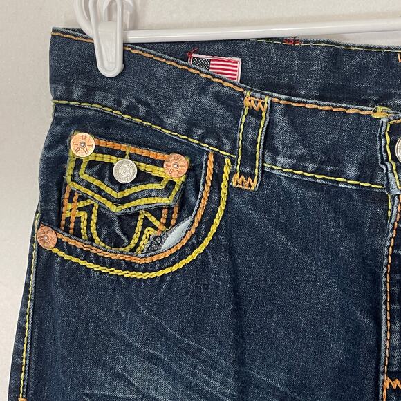 True Religion Vintage Y2K Mens Jeans 34x34 Yellow/Orange Stitching Flap Pocket - Picture 15 of 16